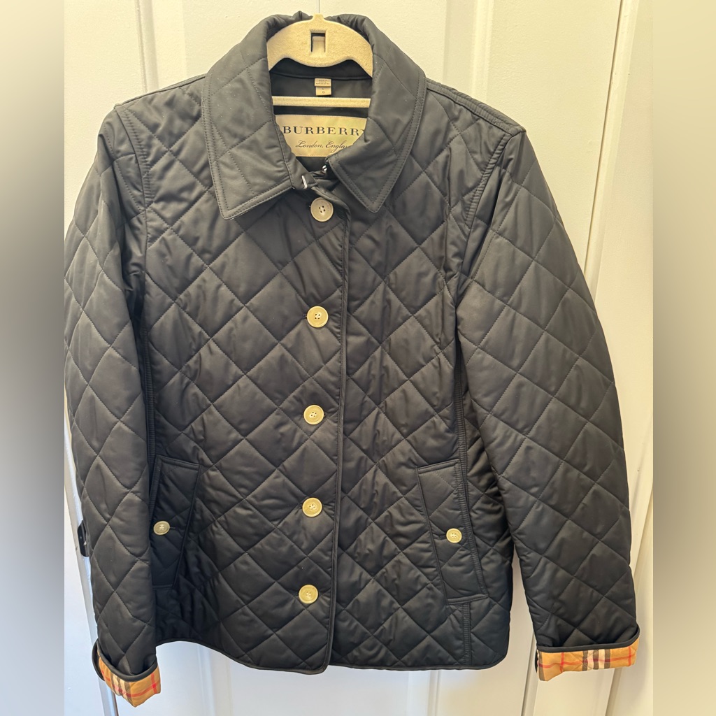 Burberry Black Quilted Jacket With Button Accents